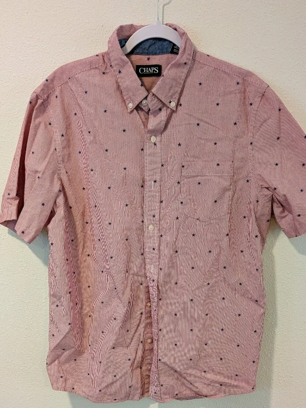 Large CHAPS Ralph Lauren Cotton Short Sleeve Pocket Americana Button Down Shirt